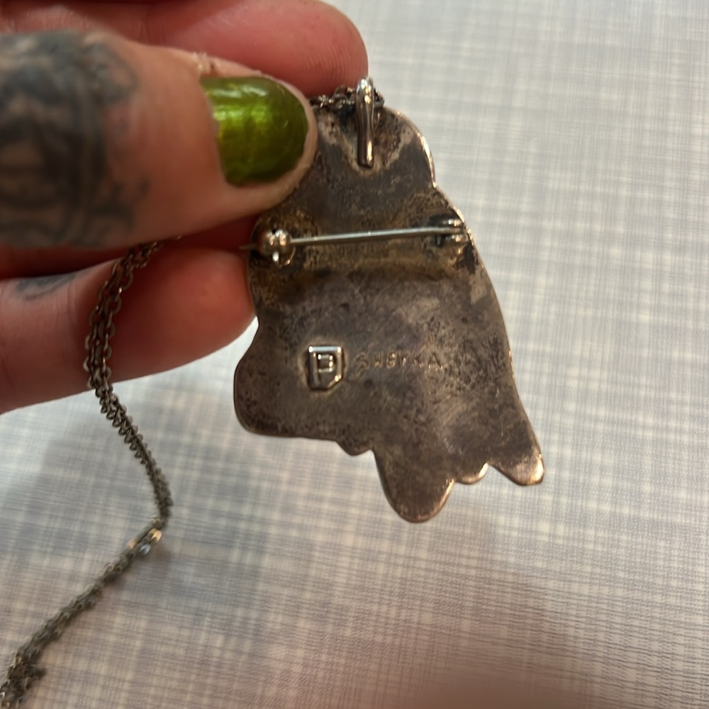 Vintage Signed Zuni Tribe Owl Inlay Brooch 925 St… - image 3